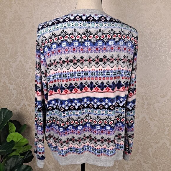 Jane & Bleecker Size L Striped Patterned Fleece Henley Pajama Top Long Sleeve - Picture 8 of 13